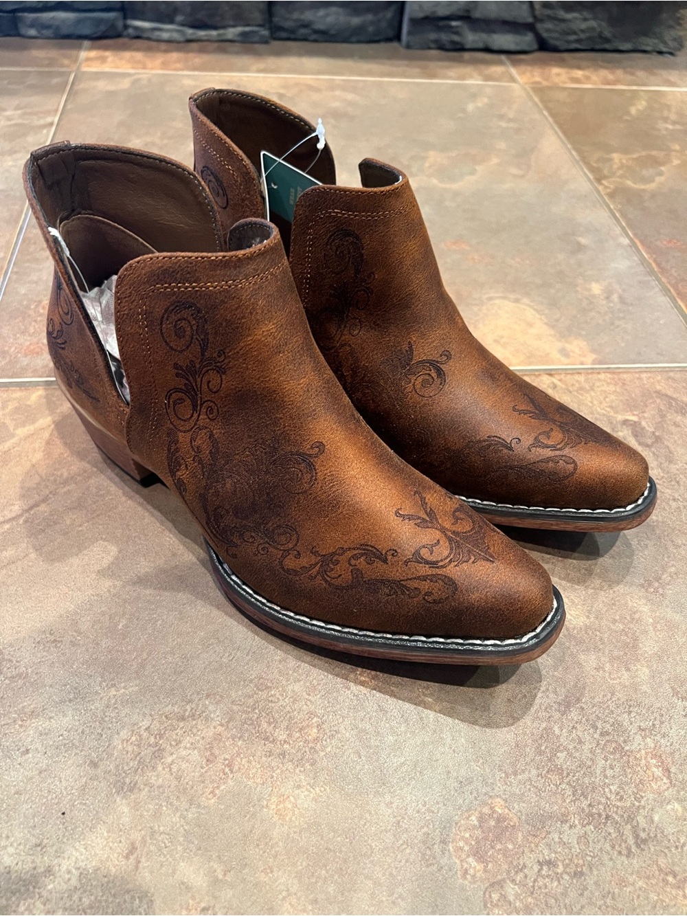 Women's Roper Brown Embossed Western Ankle Booties